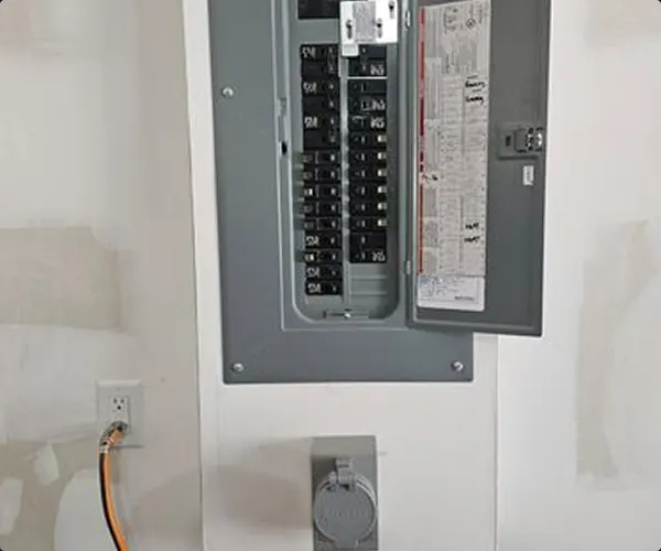Breaker panel with its door open